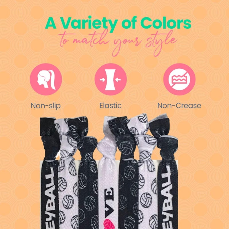 Infinity Collection SportyBella Girls Volleyball Hair Accessories - No Crease Elastics with Volleyball Design, Set of 7 for Games - Image 3